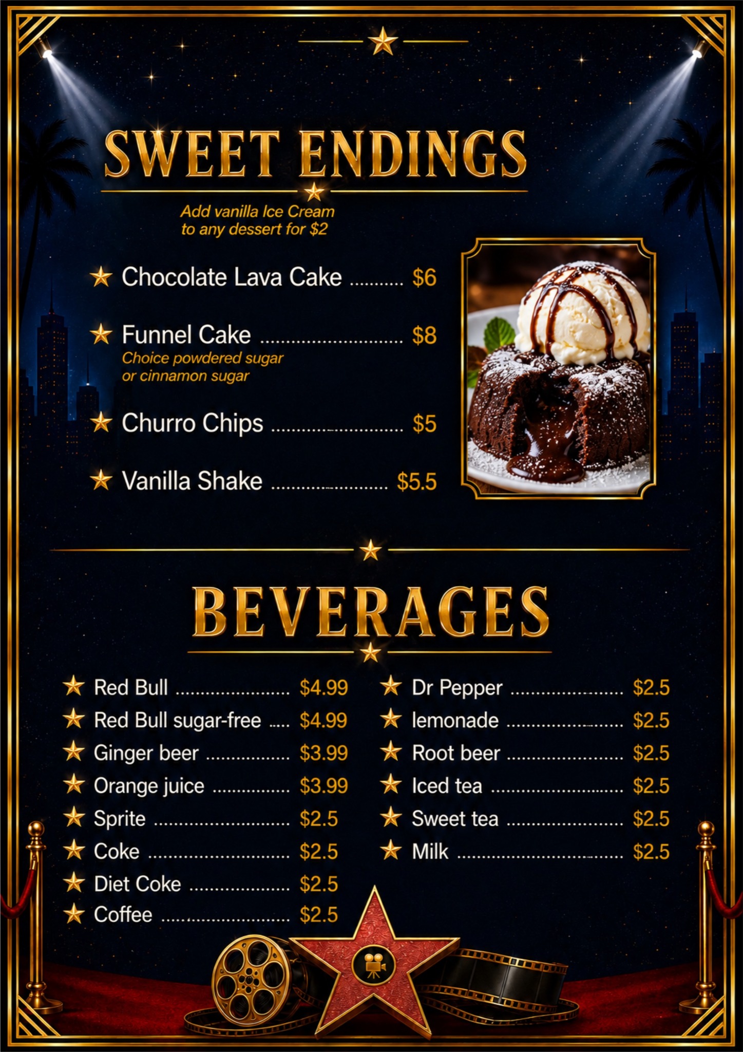 Menu: desserts and beverages
