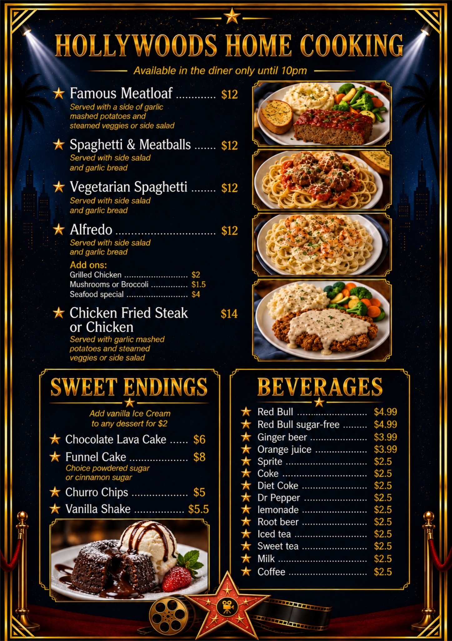 Menu: Hollywoods home cooking and desserts